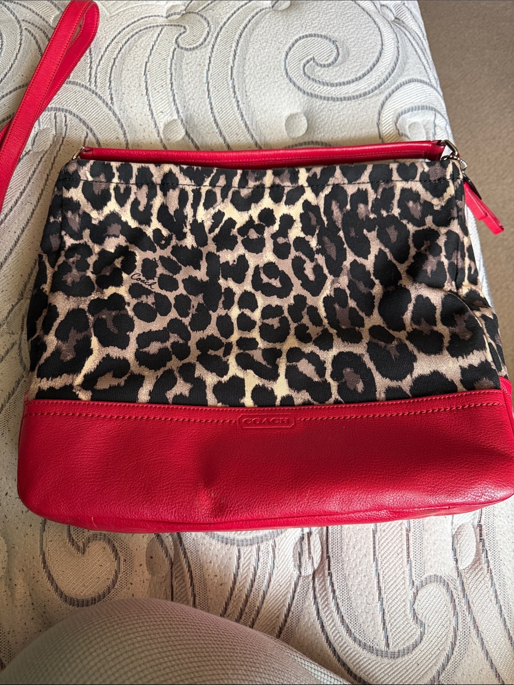 Coach Leopard Print Crossbody with Red Leather Accents